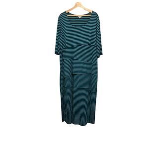 Avenue Black and Blue Stripe Tiered Maxi Dress Size 26/28